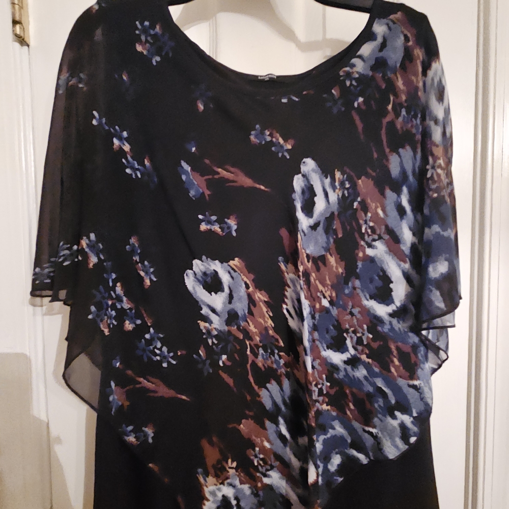 Floral Print Black Chiffon Blouse